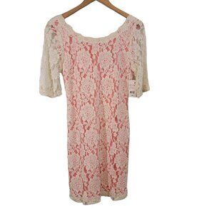 NWT B. Smart Pink White Lace Lined Dress‎ Size 10 1/2 Sleeve Feminine Career NEW